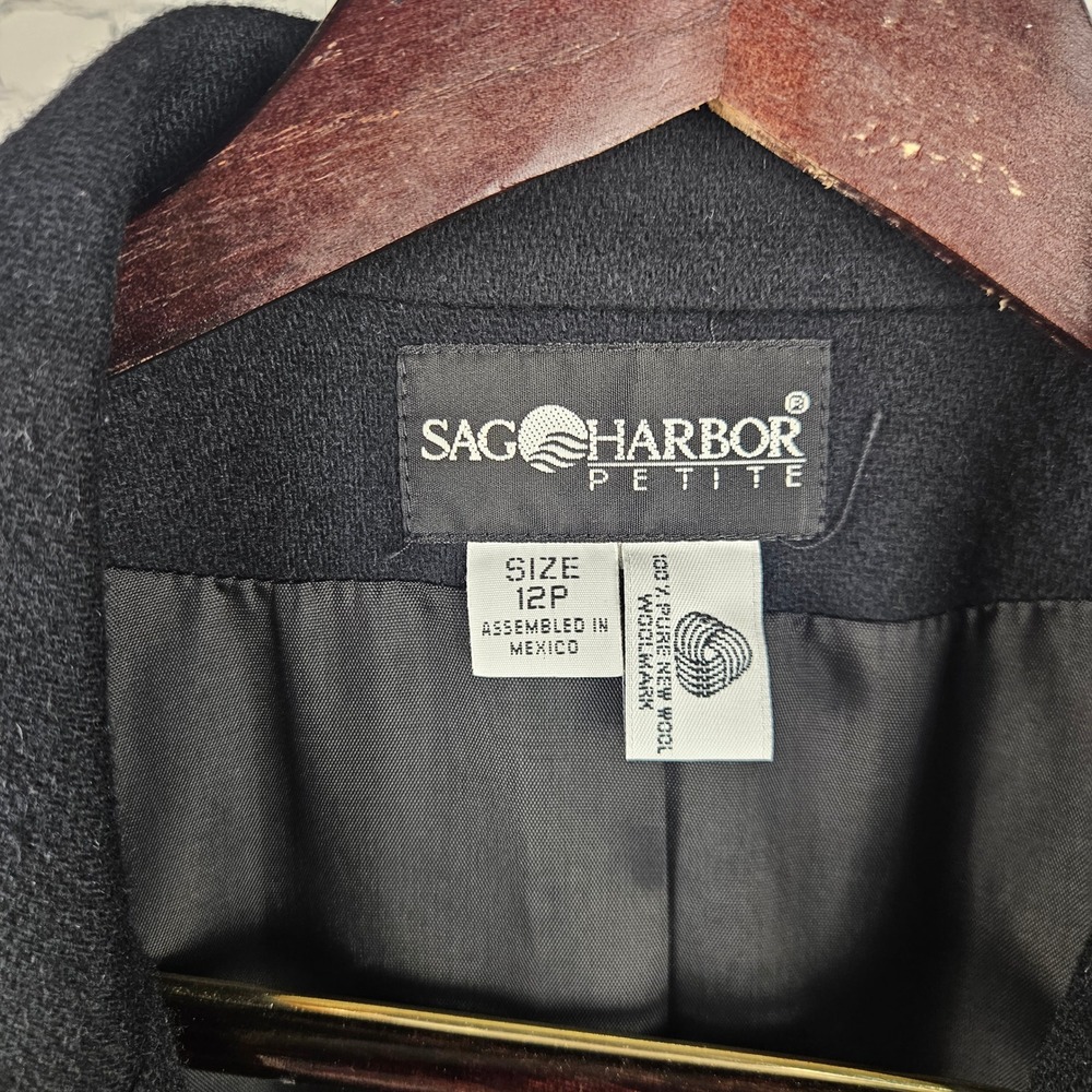 Sag Harbor Petite Black‎ 100% Wool Blazer Jacket Size 12P F02073C Professional - Picture 2 of 8